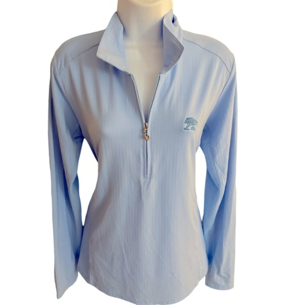 San Soleil UPF 50 Quarter zip Top -L blue.,nylon spandex